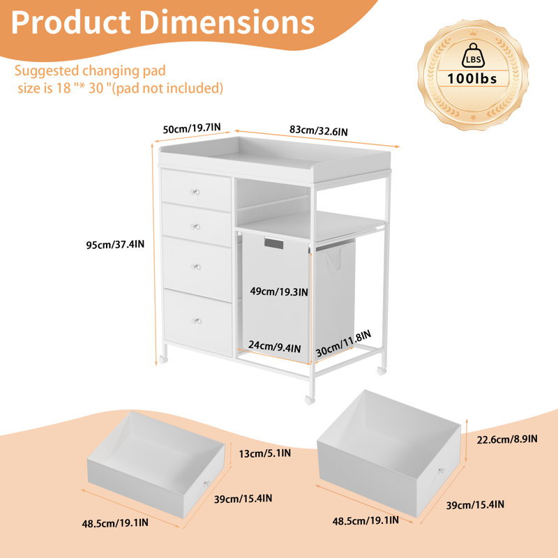Latitude Run® White Baby Dresser With Changing Table Top, Changing